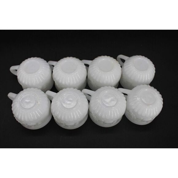 Set Of 8 Vintage Fruit Decorated Pressed Fused Milk Glass Punch Cups MINT - Picture 7 of 8